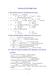 English Worksheet: Exercises for Past Simple Tense