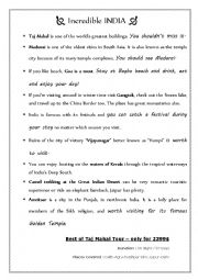 English Worksheet: Visit India