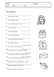 English Worksheet: Ask the Questions