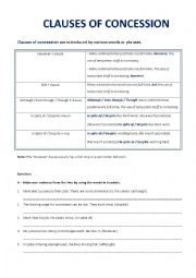 English Worksheet: Concession Clauses