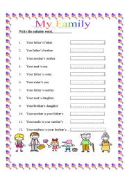 English Worksheet: My Family