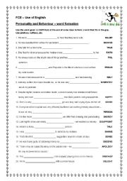 English Worksheet: FCE-Personality and Behaviour-word formation (level B2)