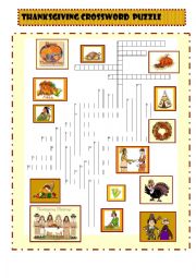 English Worksheet: Thanksgiving:  crosswords