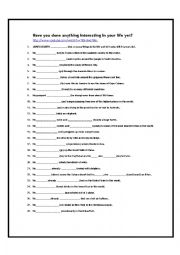 English Worksheet: Present Perfect: Life experiences