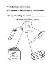 English Worksheet: MY SCHOOL THINGS