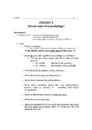 English Worksheet: Project - your OWN mythology