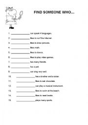 English Worksheet: Find Someone Who Elementary