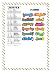 English Worksheet: Ordinal Numbers and Months.
