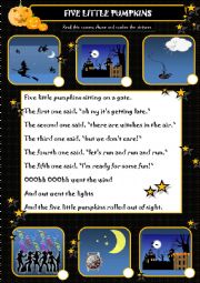 English Worksheet: Five little pumpkin-Halloween nursery rhyme