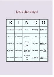 English Worksheet: Family Members bingo