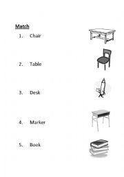 English Worksheet: classroom objects