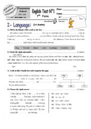 English Worksheet: mid term test N 1 