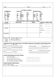 English Worksheet: SIMPLE PRSENT REVIEW