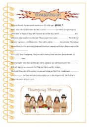 English Worksheet: Thanksgiving : pair work activity
