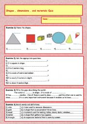 English Worksheet: shapes,dimensions and materials quiz