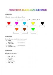 English Worksheet: Thematic Unit: Colours, Shapes and Numbers 