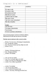 English Worksheet: Complain in a restaurant