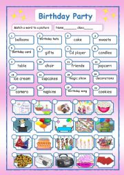 English Worksheet: BIRTHDAY PARTY