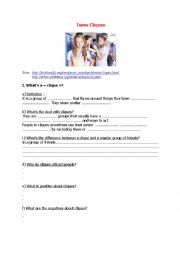 English Worksheet: Teens Cliques Webquest