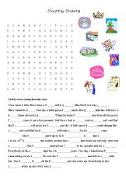 English Worksheet: Sleeping Beauty Word Search Puzzle