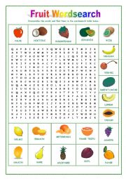 English Worksheet: Fruit Wordsearch