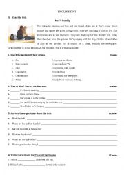English test with reading comprehension and grammar exercises