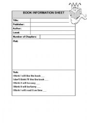 English Worksheet: BOOK INFORMATION SHEET