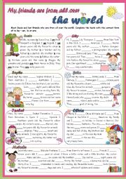 English Worksheet: Grammar Time Series - To Be - My friends are from all over the world - GIRLS 