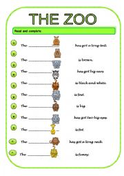 English Worksheet: THE ZOO- LAST ACTVITY