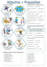 English Worksheet: prepositions +adjectives