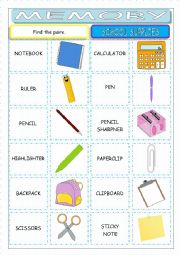 School Supplies Memory