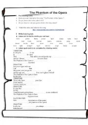 English Worksheet: The Phantom of the Opera