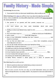 English Worksheet: Family History - Made Simple