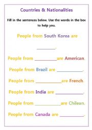 English Worksheet: Countries & Nationalities