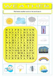English Worksheet: Weather Wordsearch
