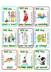 English Worksheet: Go fish - Will you ...? / Will she ...? / Will he ...? / Will they ...? (2/3)