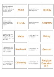 English Worksheet: school subjects domino game