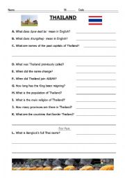 English Worksheet: Quiz on Thailand