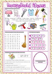 English Worksheet: Household Items Vocabulary Exercises