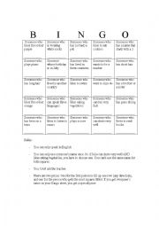 English Worksheet: Getting to know you bingo