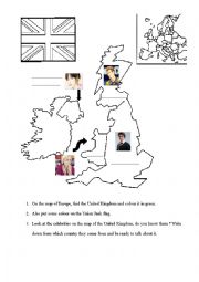 English Worksheet: Map of the UK flag and nationalities