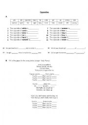 English Worksheet: Opposites/Simile