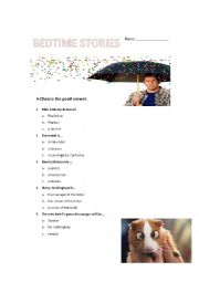 English Worksheet: Bedtime stories movie activity, 5 pages while listening