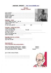 English Worksheet: WEBQUEST on Roald Dahls biography