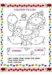 English Worksheet: Strange flowers- colour by the code