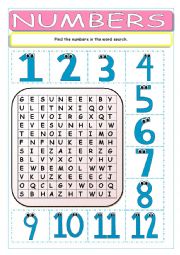 English Worksheet: Numbers Wordsearch