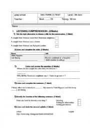 English Worksheet: 8 th form test listening part