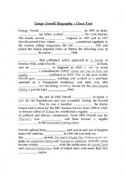 English Worksheet: GEORGE ORWELL BIO CLOZE TEST WITH KEY