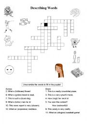 English Worksheet: Adjective Crossword