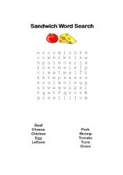 English Worksheet: The Sandwich Wordsearch